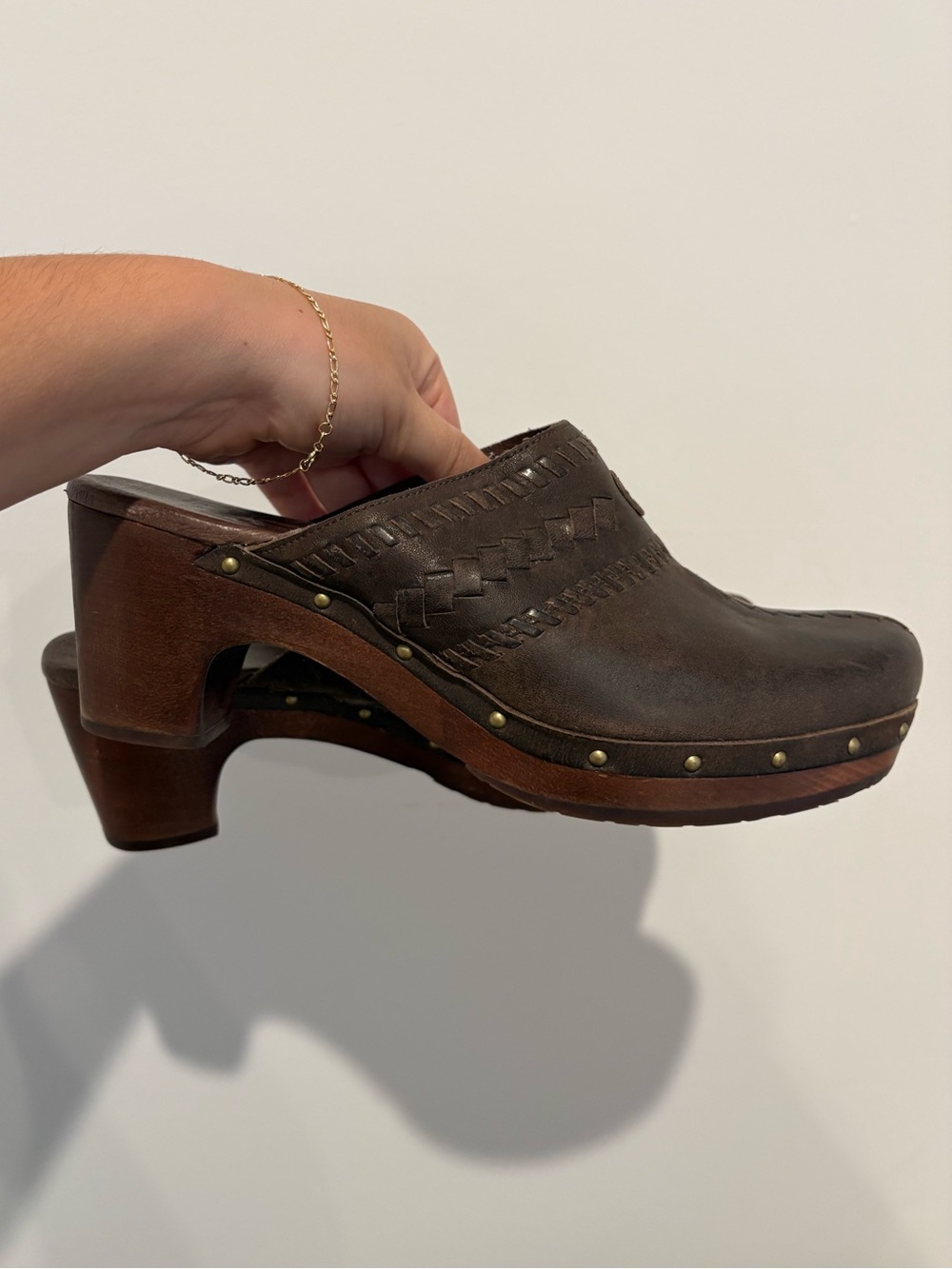 UGG Brown Leather Women's Clog Heels